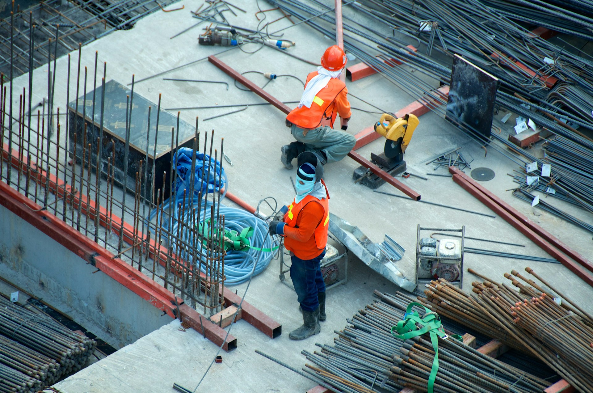 Engineers reviewing structural construction work